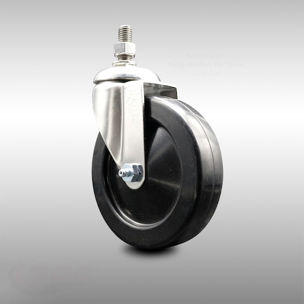 5 Inch 316SS Soft Rubber Wheel Swivel 10mm Threaded Stem Caster SCC